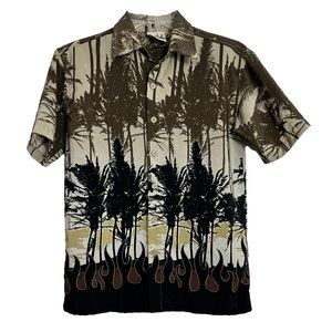 Vintage Gotcha Boys Hawaiian Shirt Size Small Brown Black Palm Trees Flames